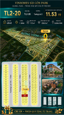 Nhà phố liền kề TL2-20 GLOBAL PARK Vinhomes Sài Gòn Park Giá 11.53 Tỷ