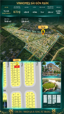Nhà phố liền kề TL2-26 GLOBAL PARK Vinhomes Sài Gòn Park Giá 8.72 Tỷ