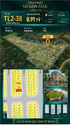 Nhà phố liền kề TL2-38 GLOBAL PARK Vinhomes Sài Gòn Park Giá 8.91 Tỷ