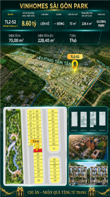 Nhà phố liền kề TL2-52 GLOBAL PARK Vinhomes Sài Gòn Park Giá 8.60 Tỷ