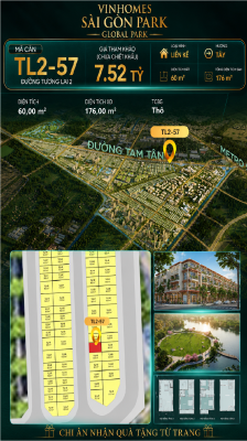 Nhà phố liền kề TL2-57 GLOBAL PARK Vinhomes Sài Gòn Park Giá 7.52 Tỷ