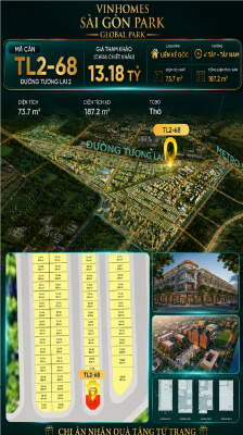 Nhà phố liền kề TL2-68 GLOBAL PARK Vinhomes Sài Gòn Park Giá 11.45 Tỷ