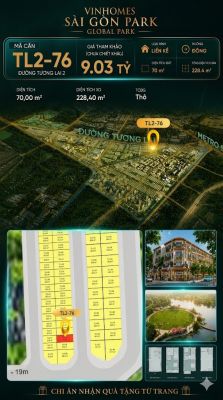 Nhà phố liền kề TL2-76 GLOBAL PARK Vinhomes Sài Gòn Park Giá 9.03 Tỷ