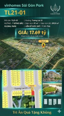 Nhà liền kề góc TL21-01 Global Park Vinhomes Sài Gòn Park Giá 17.69 Tỷ