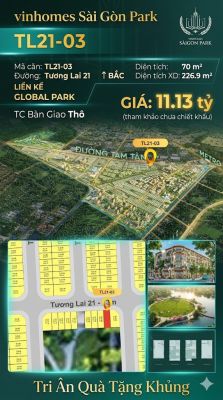 Nhà liền kề TL21-03 Global Park Vinhomes Sài Gòn Park Giá 11.13 Tỷ