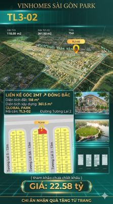 Nhà phố liền kề góc TL3-02 GLOBAL PARK Vinhomes Sài Gòn Park Giá 22.58 Tỷ