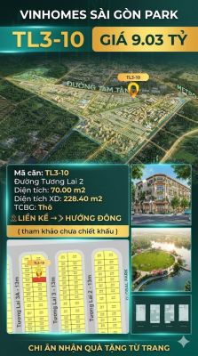 Nhà phố liền kề TL3-10 GLOBAL PARK Vinhomes Sài Gòn Park Giá 9.03 Tỷ