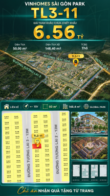 Nhà phố liền kề TL3-11 GLOBAL PARK Vinhomes Sài Gòn Park Giá 6.56 Tỷ