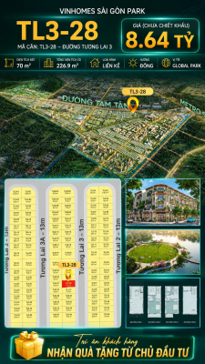 Nhà phố liền kề TL3-28 GLOBAL PARK Vinhomes Sài Gòn Park Giá 8.64 Tỷ