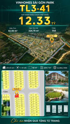 Nhà phố liền kề góc TL3-41 GLOBAL PARK Vinhomes Sài Gòn Park Giá 12.33 Tỷ