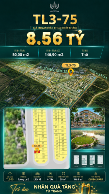 Nhà phố liền kề TL3-75 GLOBAL PARK Vinhomes Sài Gòn Park Giá 8.56 Tỷ