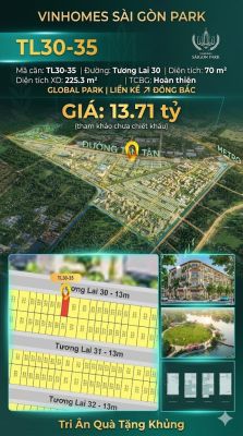Nhà liền kề TL30-35 Global Park Vinhomes Sài Gòn Park Giá 13.71 Tỷ