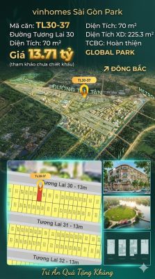 Nhà liền kề TL30-37 Global Park Vinhomes Sài Gòn Park Giá 13.71 Tỷ