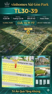 Nhà liền kề TL30-39 Global Park Vinhomes Sài Gòn Park Giá 13.71 Tỷ
