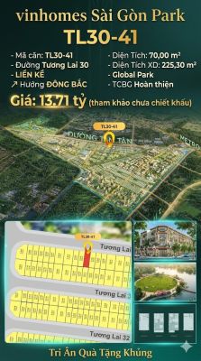 Nhà liền kề TL30-41 Global Park Vinhomes Sài Gòn Park Giá 13.71 Tỷ