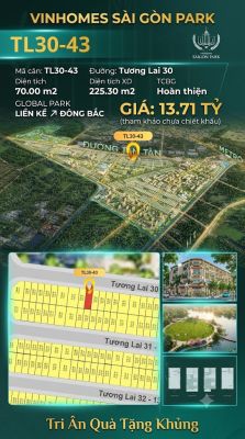Nhà liền kề TL30-43 Global Park Vinhomes Sài Gòn Park Giá 13.71 Tỷ