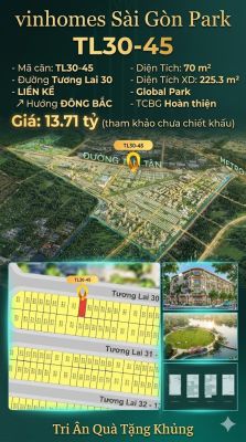 Nhà liền kề TL30-45 Global Park Vinhomes Sài Gòn Park Giá 13.71 Tỷ