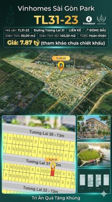 Nhà liền kề TL31-23 Global Park Vinhomes Sài Gòn Park Giá 7.87 Tỷ