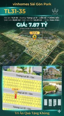 Nhà liền kề TL31-35 Global Park Vinhomes Sài Gòn Park Giá 7.87 Tỷ