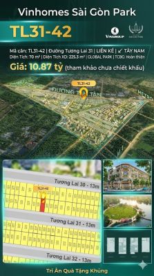 Nhà liền kề TL31-42 Global Park Vinhomes Sài Gòn Park Giá 10.87 Tỷ
