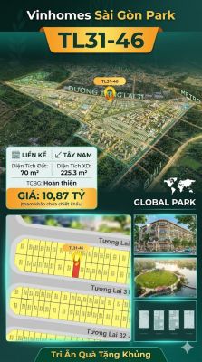 Nhà liền kề TL31-46 Global Park Vinhomes Sài Gòn Park Giá 10.87 Tỷ