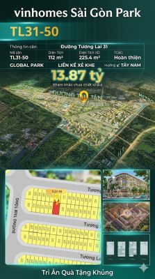 Nhà liền kề xẻ khe TL31-50 Global Park Vinhomes Sài Gòn Park Giá 13.87 Tỷ