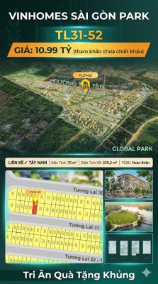 Nhà liền kề TL31-52 Global Park Vinhomes Sài Gòn Park Giá 10.99 Tỷ