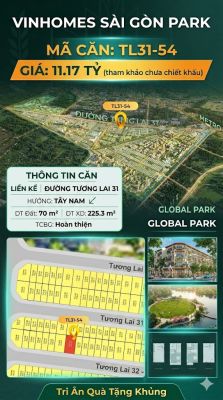 Nhà liền kề TL31-54 Global Park Vinhomes Sài Gòn Park Giá 11.17 Tỷ
