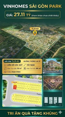 Nhà liền kề góc TL31-62 Global Park Vinhomes Sài Gòn Park Giá 27.11 Tỷ