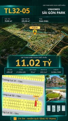 Nhà liền kề TL32-05 Global Park Vinhomes Sài Gòn Park Giá 11.02 Tỷ