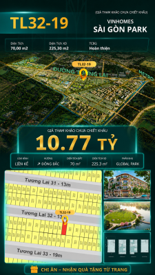 Nhà liền kề TL32-19 Global Park Vinhomes Sài Gòn Park Giá 10.77 Tỷ