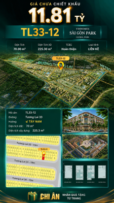 Nhà liền kề TL33-12 Global Park Vinhomes Sài Gòn Park Giá 11.81 Tỷ