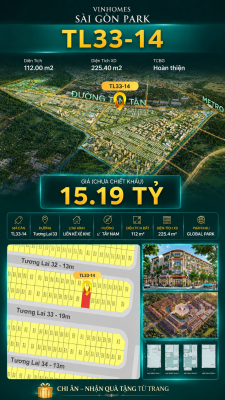 Nhà liền kề xẻ khe TL33-14 Global Park Vinhomes Sài Gòn Park Giá 15.19 Tỷ