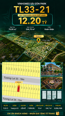 Nhà liền kề TL33-21 Global Park Vinhomes Sài Gòn Park Giá 12.20 Tỷ