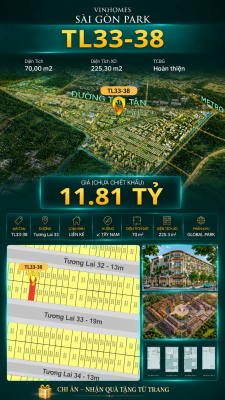 Nhà liền kề TL33-38 Global Park Vinhomes Sài Gòn Park Giá 11.81 Tỷ