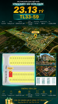 Nhà liền kề góc TL33-59 Global Park Vinhomes Sài Gòn Park Giá 23.13 Tỷ