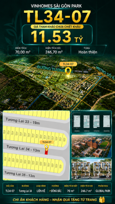 Nhà liền kề TL34-07 Global Park Vinhomes Sài Gòn Park Giá 11.53 Tỷ