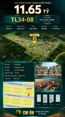 Nhà liền kề TL34-08 Global Park Vinhomes Sài Gòn Park Giá 11.65 Tỷ