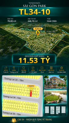 Nhà liền kề TL34-10 Global Park Vinhomes Sài Gòn Park Giá 11.53 Tỷ