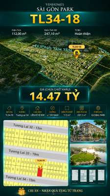 Nhà liền kề xẻ khe TL34-18 Global Park Vinhomes Sài Gòn Park Giá 14.47 Tỷ