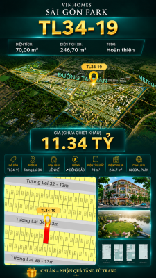 Nhà liền kề TL34-19 Global Park Vinhomes Sài Gòn Park Giá 11.34 Tỷ