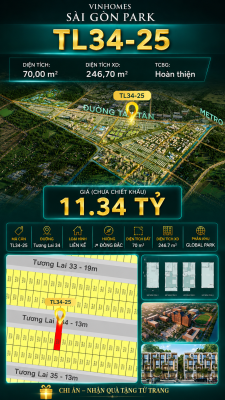 Nhà liền kề TL34-25 Global Park Vinhomes Sài Gòn Park Giá 11.34 Tỷ
