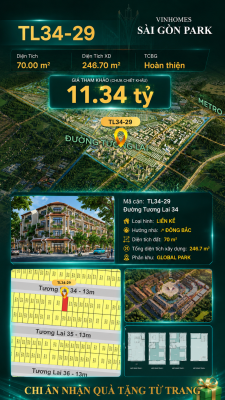 Nhà liền kề TL34-29 Global Park Vinhomes Sài Gòn Park Giá 11.34 Tỷ
