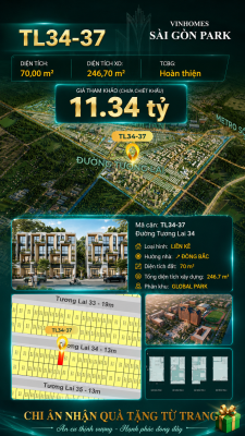 Nhà liền kề TL34-37 Global Park Vinhomes Sài Gòn Park Giá 11.34 Tỷ