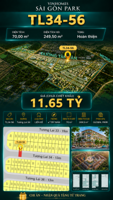 Nhà liền kề TL34-56 Global Park Vinhomes Sài Gòn Park Giá 11.65 Tỷ