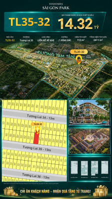 Nhà liền kề xẻ khe TL35-32 Global Park Vinhomes Sài Gòn Park Giá 14.32 Tỷ