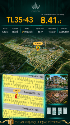 Nhà liền kề TL35-43 Global Park Vinhomes Sài Gòn Park Giá 8.41 Tỷ