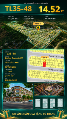 Nhà liền kề xẻ khe TL35-48 Global Park Vinhomes Sài Gòn Park Giá 14.52 Tỷ