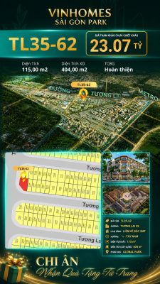 Nhà liền kề góc TL35-62 Global Park Vinhomes Sài Gòn Park Giá 23.07 Tỷ