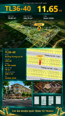 Nhà liền kề TL36-40 Global Park Vinhomes Sài Gòn Park Giá 11.65 Tỷ